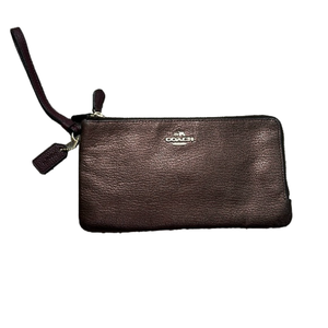 Metallic Plum Leather Coach Wristlet